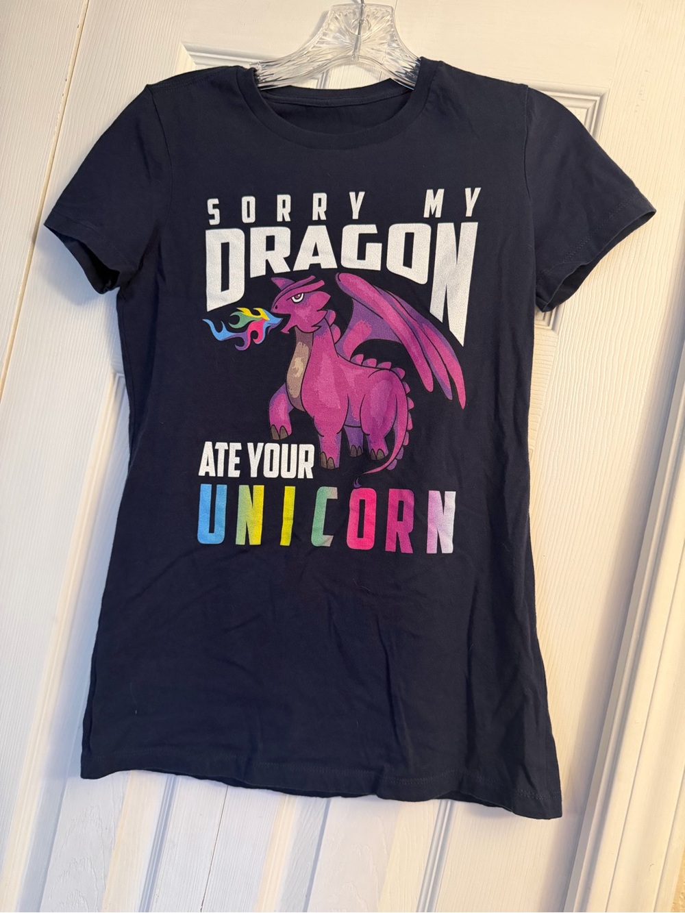 ✨3/$10 or 5/$15 "Sorry My Dragon Ate Your Unicorn" Graphic Tee -Navy size XS/S